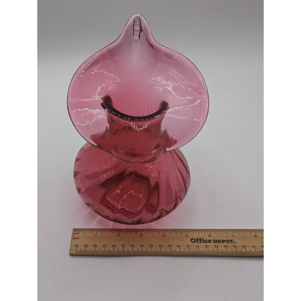 Vintage Glass Cranberry Jack In The Pulpit Vase 8 1/4” Tall Pink - Picture 3 of 12